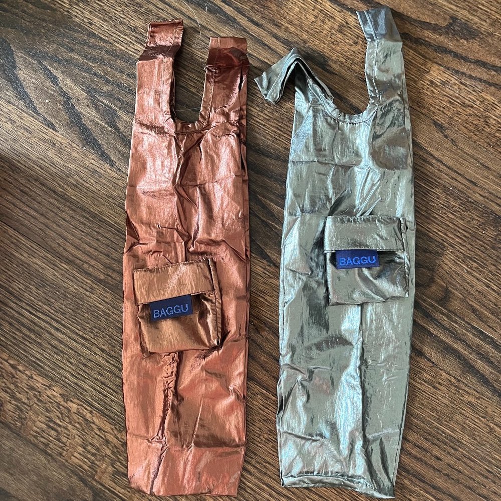 two metallic wine baggus